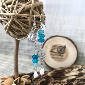 Silver sky blue linear dangling earring